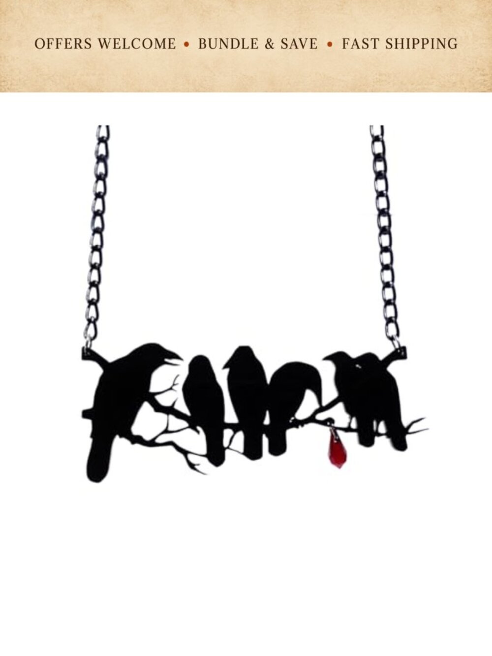 Gothic Crow Pendant Necklace Alloy Lobster Clasp Halloween Party